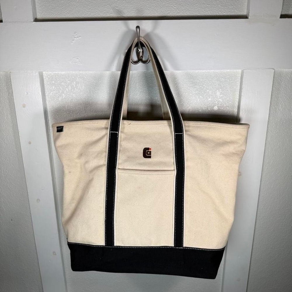 Xl cream and black canvas tote bag